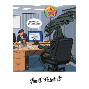 JIM065 Greeting Card - Alien Queen in The Office